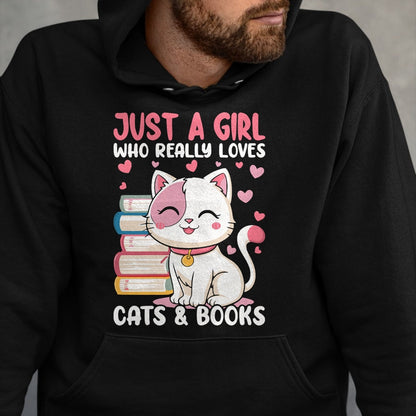 Cat Love Shirt, Funny Cat Lover Gift UnisexT-Shirt/Hoodie/Sweatshirt HLT00 - Girl Who Loves Cats and Books Cute T-Shirt