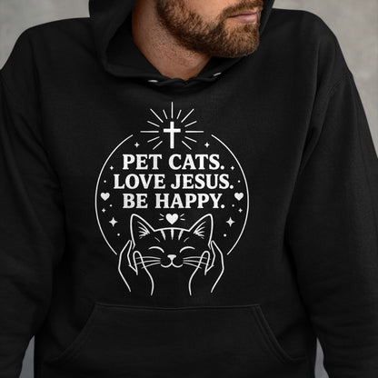 Cat Love Shirt, Funny Cat Lover Gift UnisexT-Shirt/Hoodie/Sweatshirt HLT00 - Pet Cats Love Jesus Be Happy Christian Faith Cat Lover Long Sleeve T-Shirt (1)