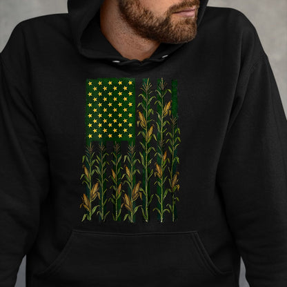 Best Farmer Life Shirt, Funny Farmer UnisexT-Shirt/Hoodie/Sweatshirt HLT00 - American Flag Corn Field Farmer Patriotic (on Back) T-Shirt