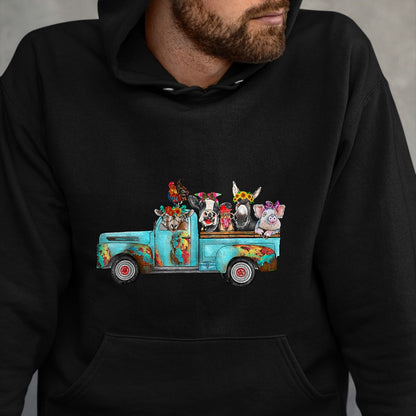 Best Farmer Life Shirt, Funny Farmer UnisexT-Shirt/Hoodie/Sweatshirt HLT00 - Farm Pickup Truck with Farm Animals Farmer_s Wife Cow Girl T-Shirt