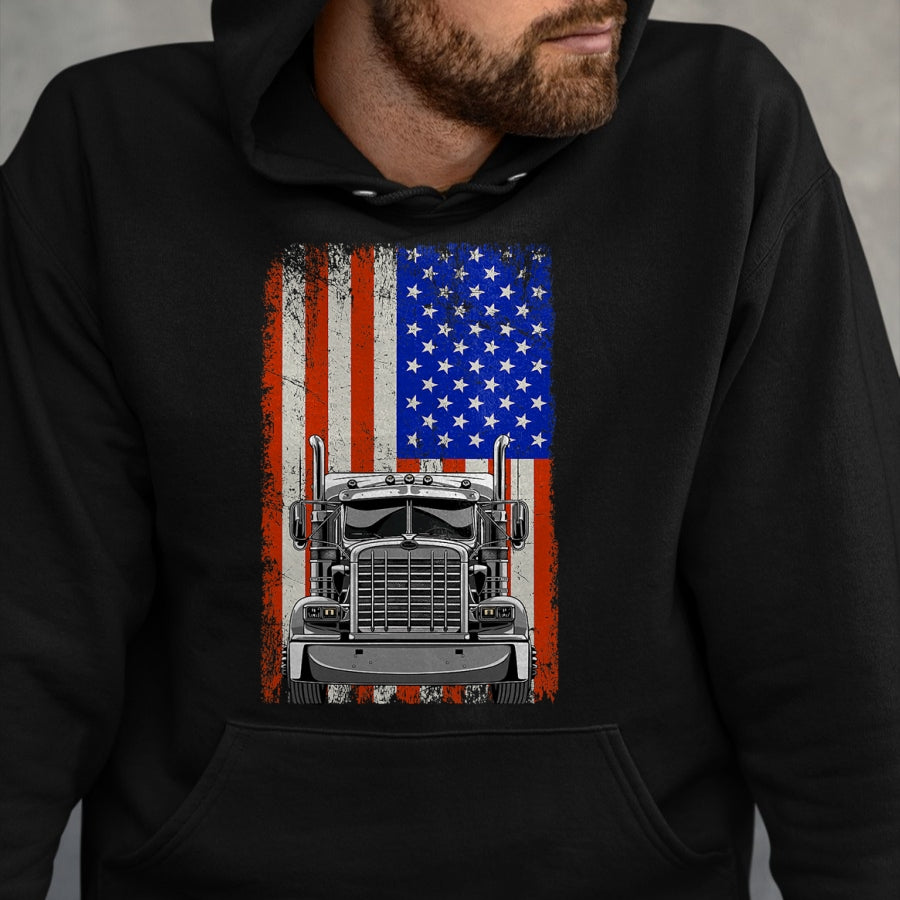 Best Truck Driver Life Shirt, Funny Trucker UnisexT-Shirt/Hoodie/Sweatshirt HLT00 - US American Flag Semi Truck Driver T-Shirt (1)