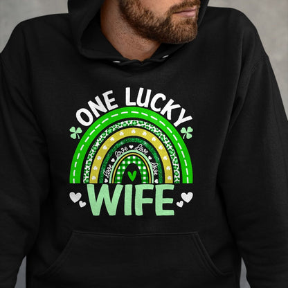 Best Wife Shirt, Wife and Husband Unisex T-Shirt/Hoodie/Sweatshirt HLT00 - Gift for wife T shirt, lucky wife   Womens St Patricks Day Clover One Lucky Wife Rainbow Shamrock Ta