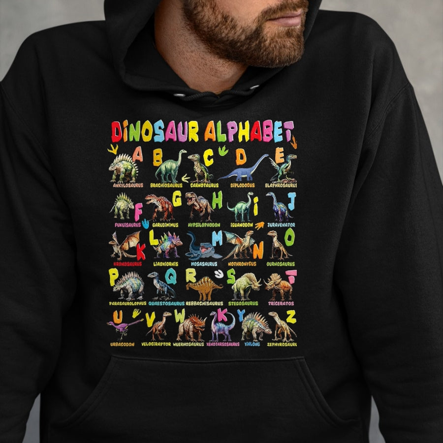 Best Dinosaur Lover Shirt, Funny Dinosaur UnisexT-Shirt/Hoodie/Sweatshirt HLT00 - Types of Dinosaurs Alphabet A-Z ABC Dino Boys Kids Girls T-Shirt, Men, Black, 3X-Large