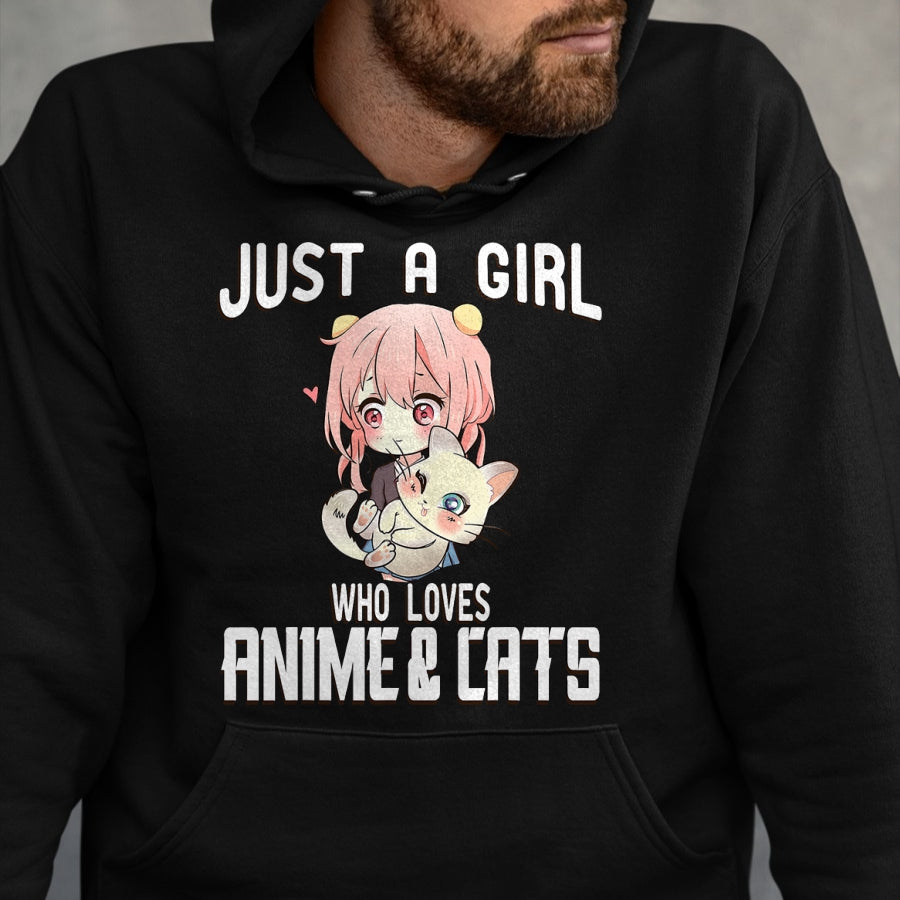 Cat Love Shirt, Funny Cat Lover Gift UnisexT-Shirt/Hoodie/Sweatshirt HLT00 - Just a Girl who Loves Anime and Cats Lover for Teen T-Shirt