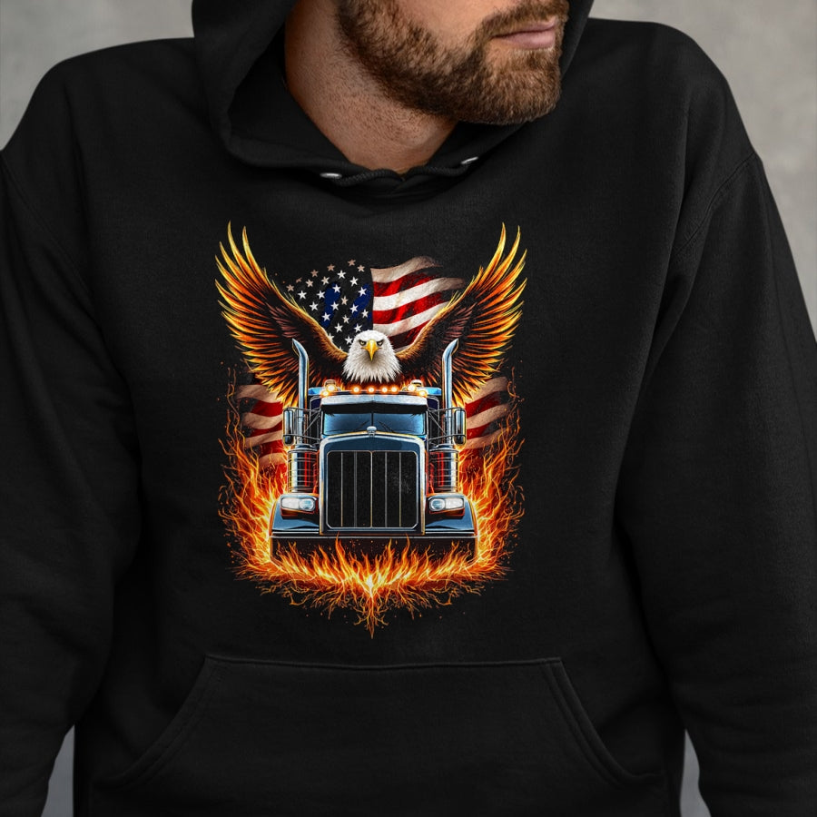 Best Truck Driver Life Shirt, Funny Trucker UnisexT-Shirt/Hoodie/Sweatshirt HLT00 - Trucker Patriotic American Flag Semi Truck Driver Eagle T-Shirt (2)
