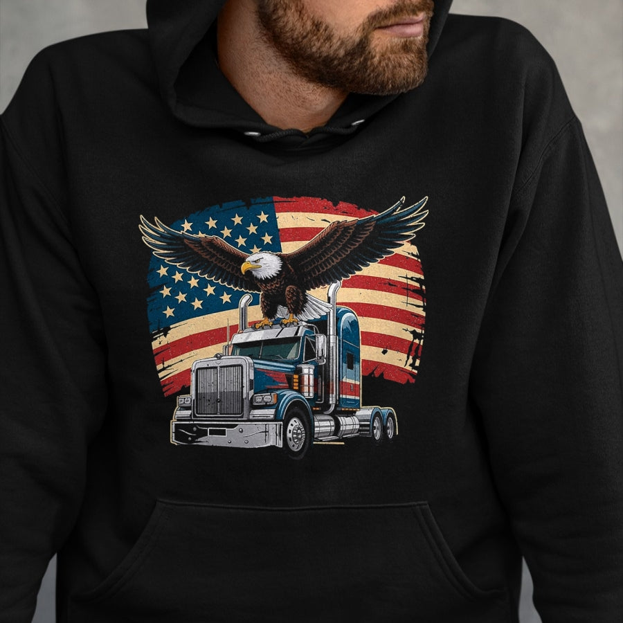 Best Truck Driver Life Shirt, Funny Trucker UnisexT-Shirt/Hoodie/Sweatshirt HLT00 - Trucker Patriotic American Flag Semi Truck Driver Eagle T-Shirt, Men, Purple, 3X-Large