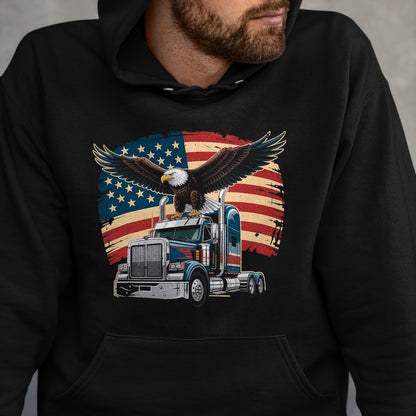 Best Truck Driver Life Shirt, Funny Trucker UnisexT-Shirt/Hoodie/Sweatshirt HLT00 - Trucker Patriotic American Flag Semi Truck Driver Eagle T-Shirt, Men, Purple, 3X-Large