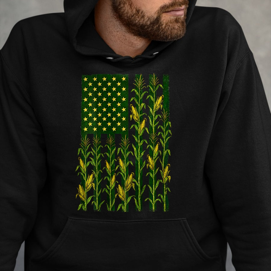 Best Farmer Life Shirt, Funny Farmer UnisexT-Shirt/Hoodie/Sweatshirt HLT00 - (Back) Vintage Corn American Flag Patriotic Farmer Farm Flag T-Shirt