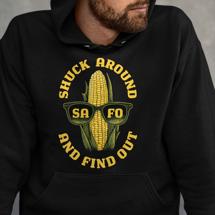 Best Farmer Life Shirt, Funny Farmer UnisexT-Shirt/Hoodie/Sweatshirt HLT00 - Funny Shuck Around and Find Out SAFO Farmers Corn Sunglasses T-Shirt