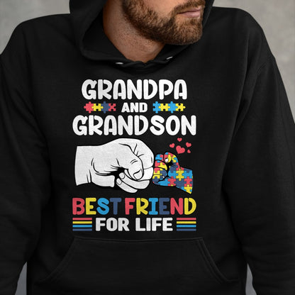 Best Grandpa Shirt, Proud Grandpa Unisex T-Shirt/Hoodie/Sweatshirt HLT00 - Proud Support Autism Grandpa And Grandson Autism Awareness T-Shirt