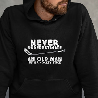 Best Grandpa Shirt, Proud Grandpa Unisex T-Shirt/Hoodie/Sweatshirt HLT00 - Never Underestimate An Old Man With A Stick Old Man Hockey T-Shirt