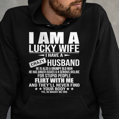 Best Wife Shirt, Wife and Husband Unisex T-Shirt/Hoodie/Sweatshirt HLT00 - Gift for wife T shirt, lucky wife   I Am A Lucky Wife I Have A Crazy Husband Tank Top (1)
