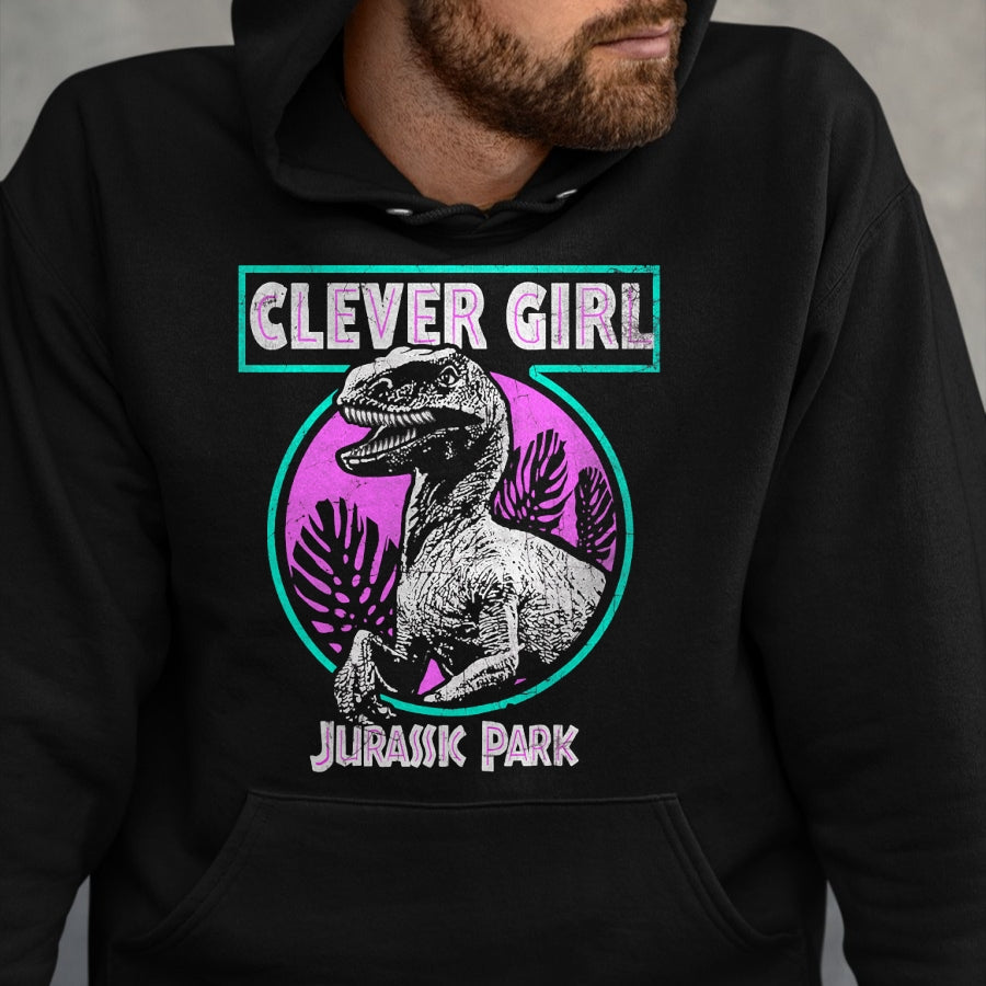Best Dinosaur Lover Shirt, Funny Dinosaur UnisexT-Shirt/Hoodie/Sweatshirt HLT00 - Jurassic Park Distressed Teal Raptor Clever Girl Short Sleeve T-Shirt