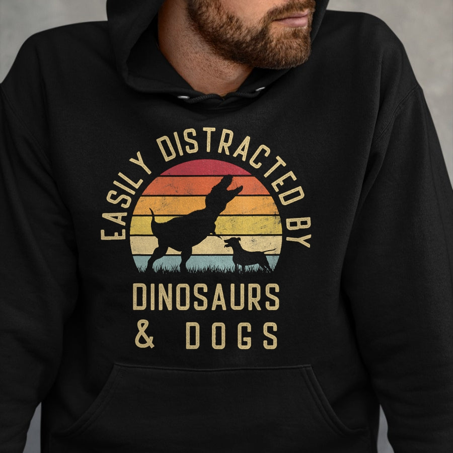 Best Dinosaur Lover Shirt, Funny Dinosaur UnisexT-Shirt/Hoodie/Sweatshirt HLT00 - Easily distracted by Dinosaurs and dogs I heart Dinosaur dog T-Shirt
