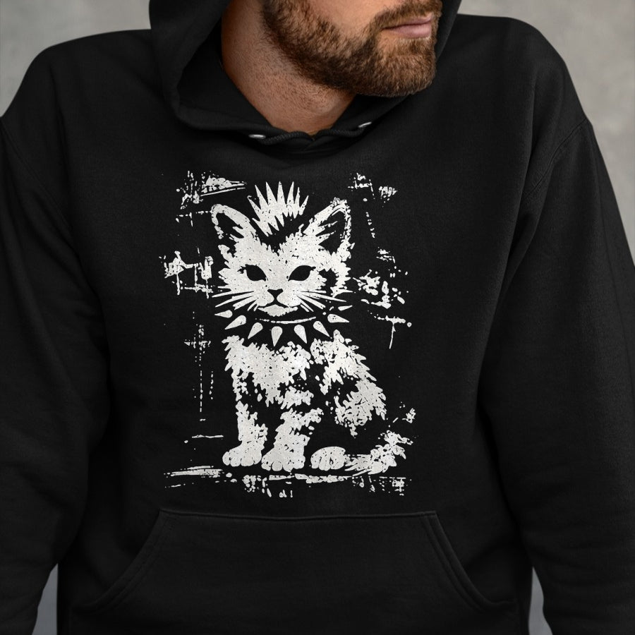 Cat Love Shirt, Funny Cat Lover Gift UnisexT-Shirt/Hoodie/Sweatshirt HLT00 - Punk Cat Grunge Rebel Cat Alternative Style T-Shirt, Women, Black, X-Large