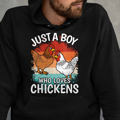 Best Farmer Life Shirt, Funny Farmer UnisexT-Shirt/Hoodie/Sweatshirt HLT00 - Just A Boy Who Loves Chickens Retro Farmer Farming Boys Kids T-Shirt