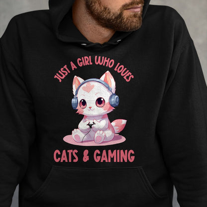 Cat Love Shirt, Funny Cat Lover Gift UnisexT-Shirt/Hoodie/Sweatshirt HLT00 - Just a Girl Who Loves Cats and Gaming Cute Kawaii Kitten T-Shirt