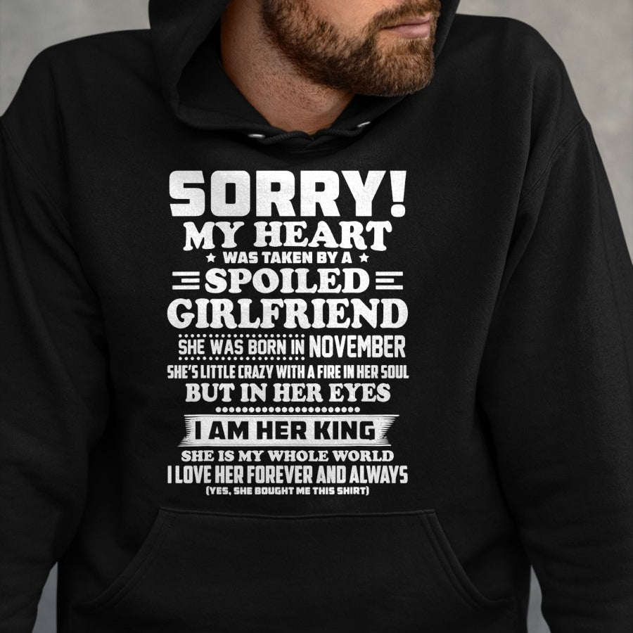 Best Wife Shirt, Wife and Husband Unisex T-Shirt/Hoodie/Sweatshirt HLT00 - sorry my heart was taken spoiled girlfriend born in November T-Shirt