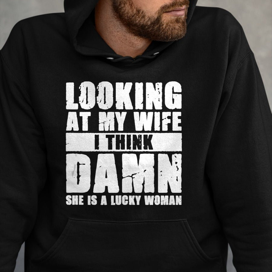 Best Wife Shirt, Wife and Husband Unisex T-Shirt/Hoodie/Sweatshirt HLT00 - Gift for wife T shirt, lucky wife   She is a Lucky Woman - Anniversary Gift - Wife & Husband Tank To (1)