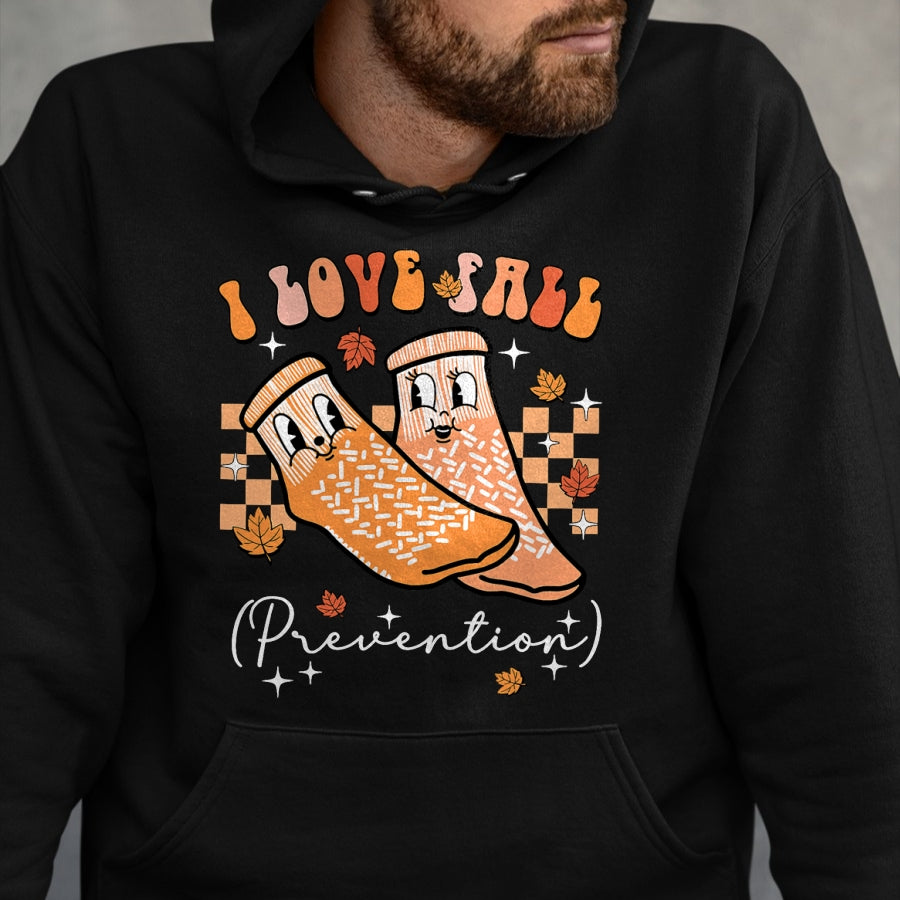 Funny Nurse Shirt, Nurse Unisex T-Shirt/Hoodie/Sweatshirt HLT00 - Groovy Retro I Love Fall Prevention Fall Physical Therapy T-Shirt