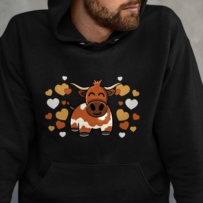 Best Farmer Life Shirt, Funny Farmer UnisexT-Shirt/Hoodie/Sweatshirt HLT00 - Cute Longhorn Cow With Hearts for Longhorn Cow Lovers T-Shirt