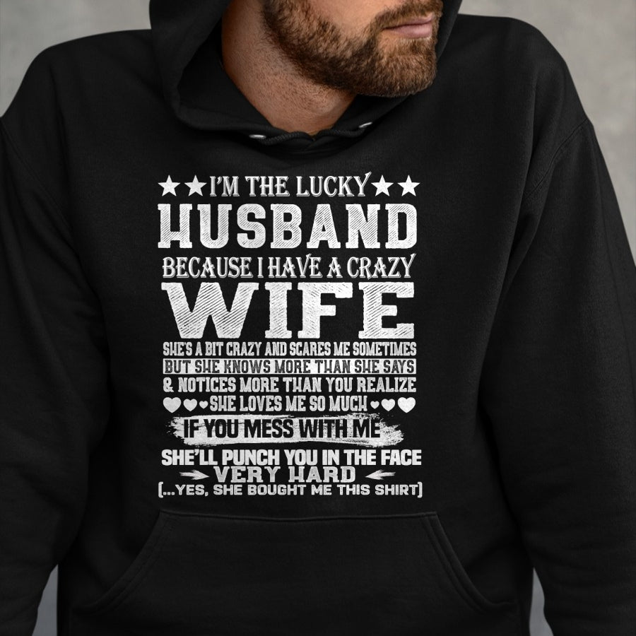 Best Wife Shirt, Wife and Husband Unisex T-Shirt/Hoodie/Sweatshirt HLT00 - Gift for wife T shirt, lucky wife   I Am A Lucky Husband I Have A Crazy Wife Christmas Birthday T-Sh