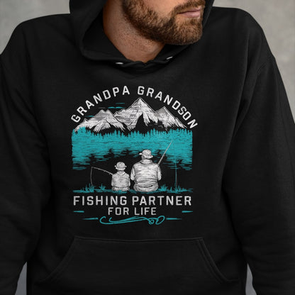 Best Grandpa Shirt, Proud Grandpa Unisex T-Shirt/Hoodie/Sweatshirt HLT00 - Grandpa Grandson Fishing Partner For Life T-Shirt