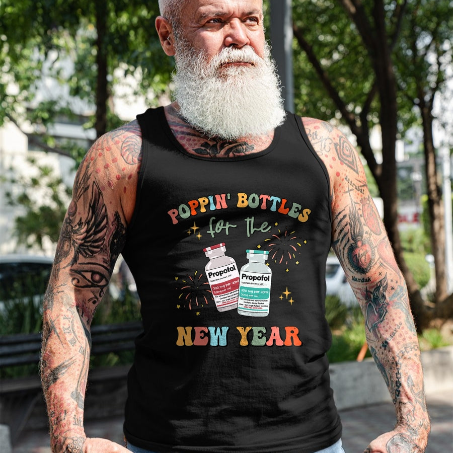 Funny Nurse Shirt, Nurse Unisex T-Shirt/Hoodie/Sweatshirt HLT00 -ICU Nurse New Year Eve Outfit Poppin Bottles ER RN CNA Nurse T-Shirt