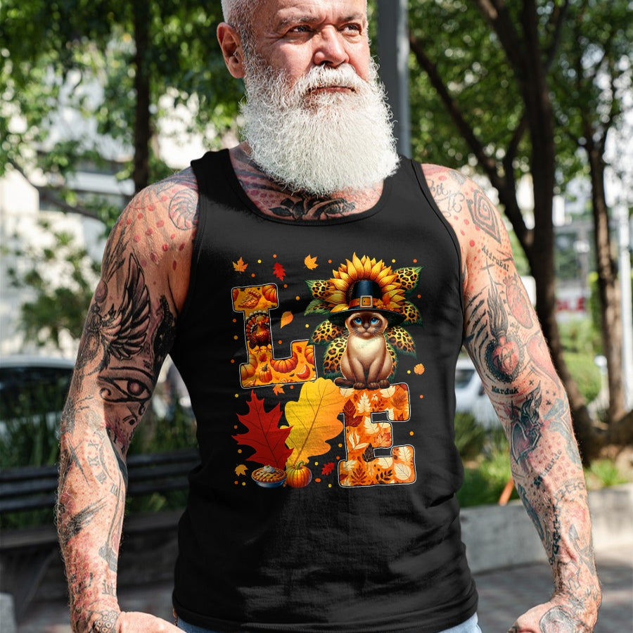Cat Love Shirt, Funny Cat Lover Gift UnisexT-Shirt/Hoodie/Sweatshirt HLT00 - LOVE Thanksgiving Siamese Cat Costume Fall Leaves Sunflower T-Shirt for Men Women Kids (1)