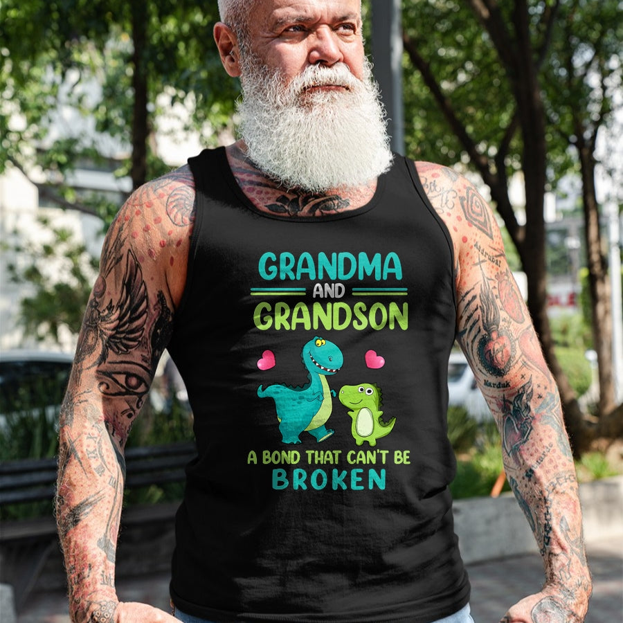 Best Grandma Shirt, Proud Grandma Unisex T-Shirt/Hoodie/Sweatshirt HLT00 - Grandma And Grandson A Bond That Can't Be Broken Dinosaur T-Shirt