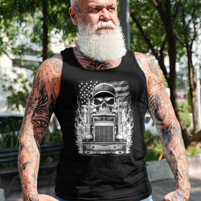 Best Truck Driver Life Shirt, Funny Trucker UnisexT-Shirt/Hoodie/Sweatshirt HLT00 - Trucker Patriotic American Flag Semi Truck Driver Skull T-Shirt (2)