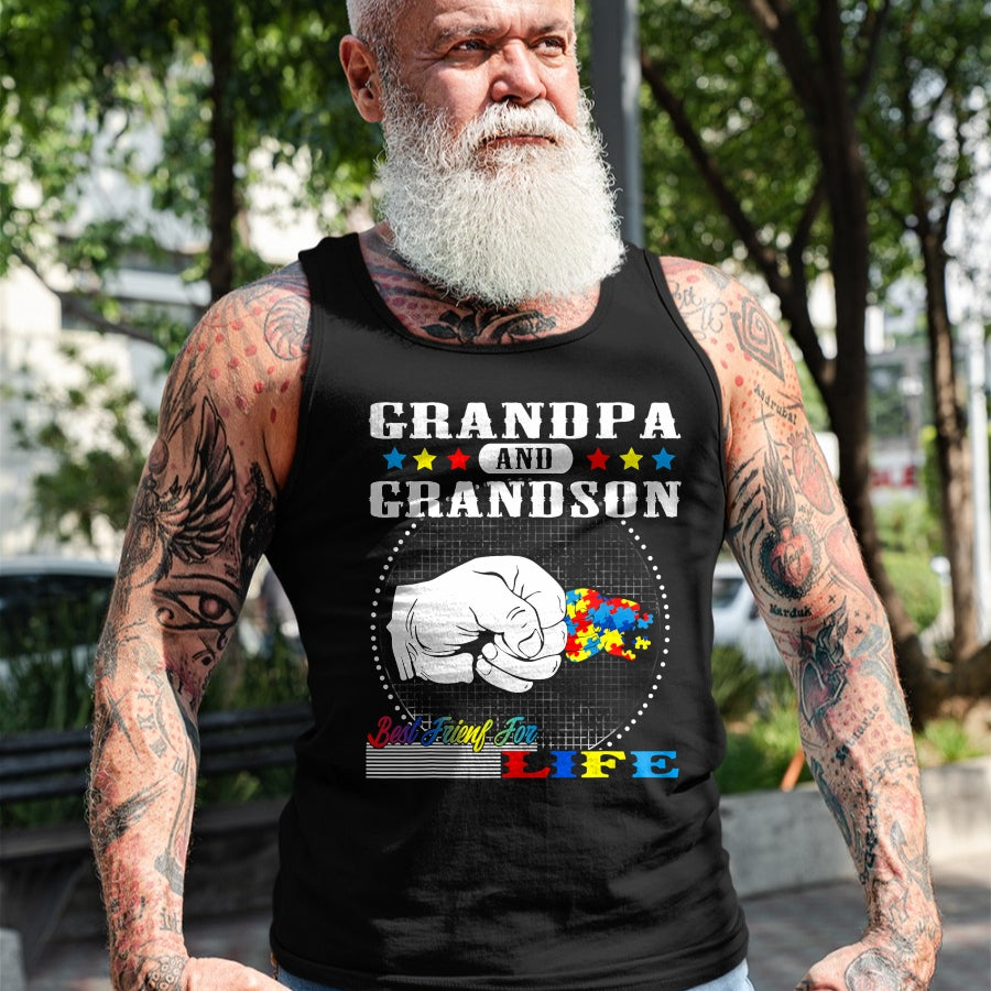 Best Grandpa Shirt, Proud Grandpa Unisex T-Shirt/Hoodie/Sweatshirt HLT00 - Autism Awareness Grandpa Grandson Best Friend for Life Gift T-Shirt