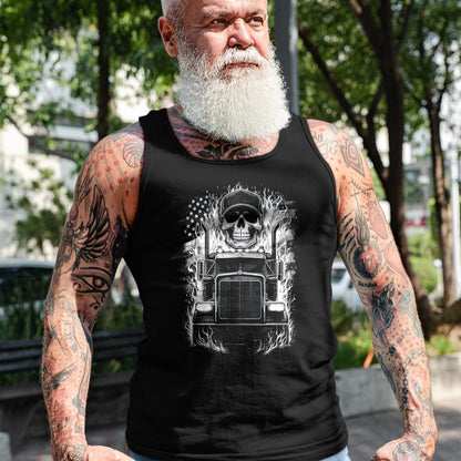 Best Truck Driver Life Shirt, Funny Trucker UnisexT-Shirt/Hoodie/Sweatshirt HLT00 - Trucker Patriotic American Flag Semi Truck Driver Skull T-Shirt, Men, Black, Medium