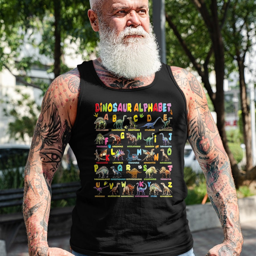 Best Dinosaur Lover Shirt, Funny Dinosaur UnisexT-Shirt/Hoodie/Sweatshirt HLT00 - Types of Dinosaurs Alphabet A-Z ABC Dino Boys Kids Girls T-Shirt, Men, Black, 3X-Large