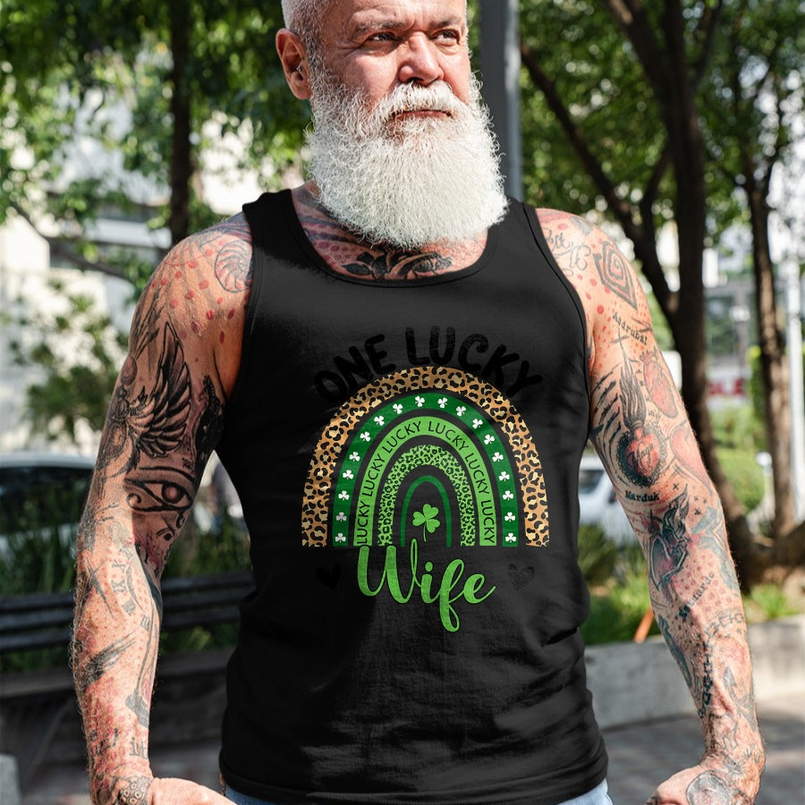 Best Wife Shirt, Wife and Husband Unisex T-Shirt/Hoodie/Sweatshirt HLT00 - Gift for wife T shirt, lucky wife   Womens One Lucky Wife Leopard Rainbow St Patricks Day Shamrock T