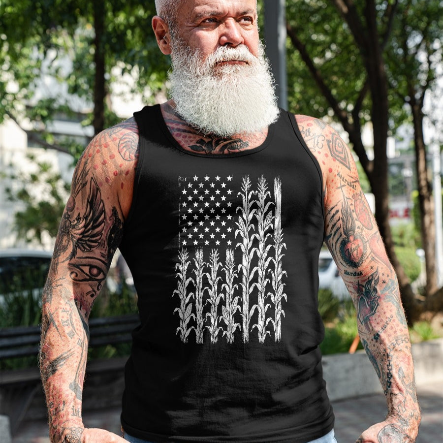 Best Farmer Life Shirt, Funny Farmer UnisexT-Shirt/Hoodie/Sweatshirt HLT00 - American Flag Corn Field Farmer Patriotic (on Back) T-Shirt (3)