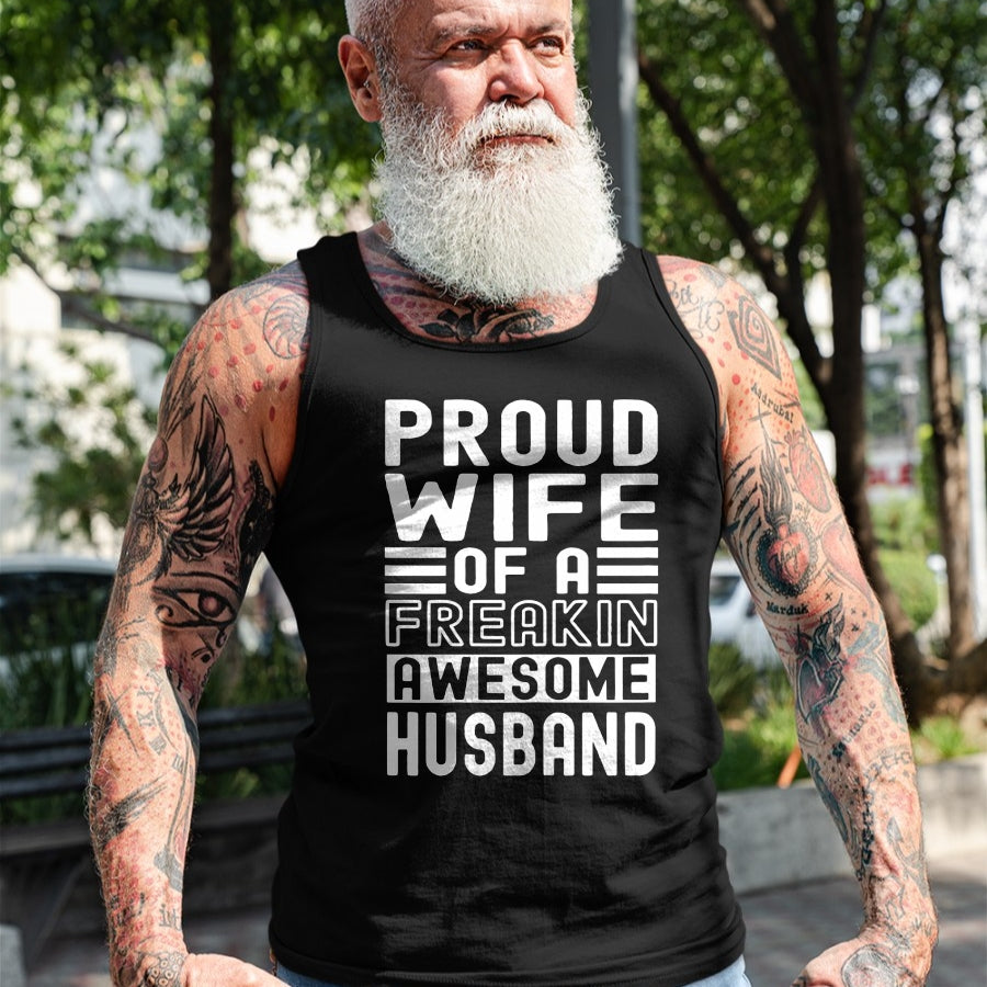 Best Wife Shirt, Wife and Husband Unisex T-Shirt/Hoodie/Sweatshirt HLT00 - Womens Funny Wife Proud Wife Of A Freakin Awesome Husband Funny T-Shirt