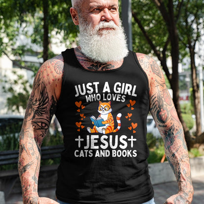 Cat Love Shirt, Funny Cat Lover Gift UnisexT-Shirt/Hoodie/Sweatshirt HLT00 - Just A Girl Who Loves Jesus Cats and Books Christian T-Shirt (1)