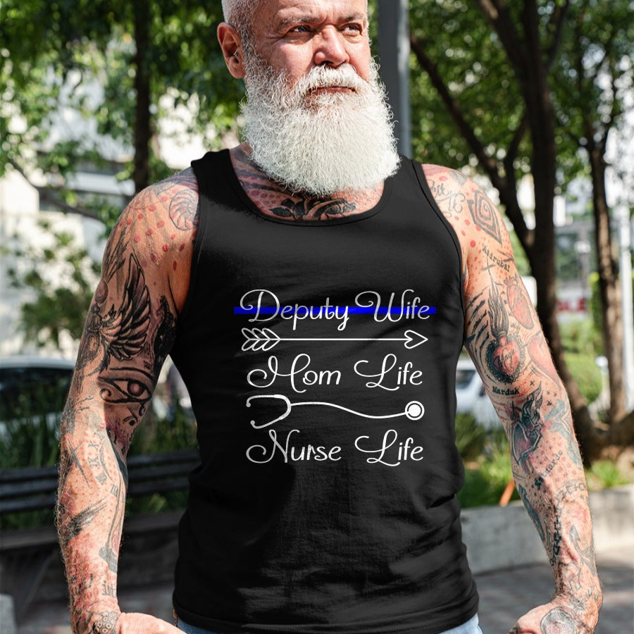 Funny Nurse Shirt, Nurse Unisex T-Shirt/Hoodie/Sweatshirt HLT00 - Deputy Wife Mom Life Nurse Life Premium T-Shirt