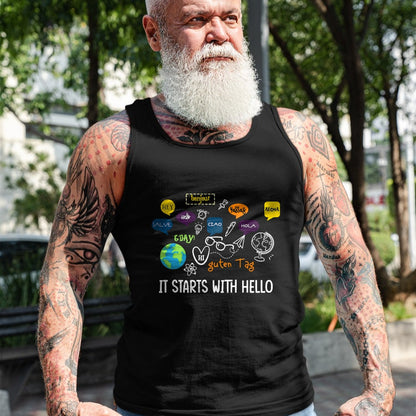 Best Teacher Shirt, Funny Teacher UnisexT-Shirt/Hoodie/Sweatshirt HLT00 - It Starts with Hello Friendship Inclusion Language Teacher T-Shirt (1)