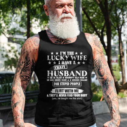 Best Wife Shirt, Wife and Husband Unisex T-Shirt/Hoodie/Sweatshirt HLT00 - Gift for wife T shirt, lucky wife   I'm The Lucky Wife I Have A Crazy Husband Premium T-Shirt (1)