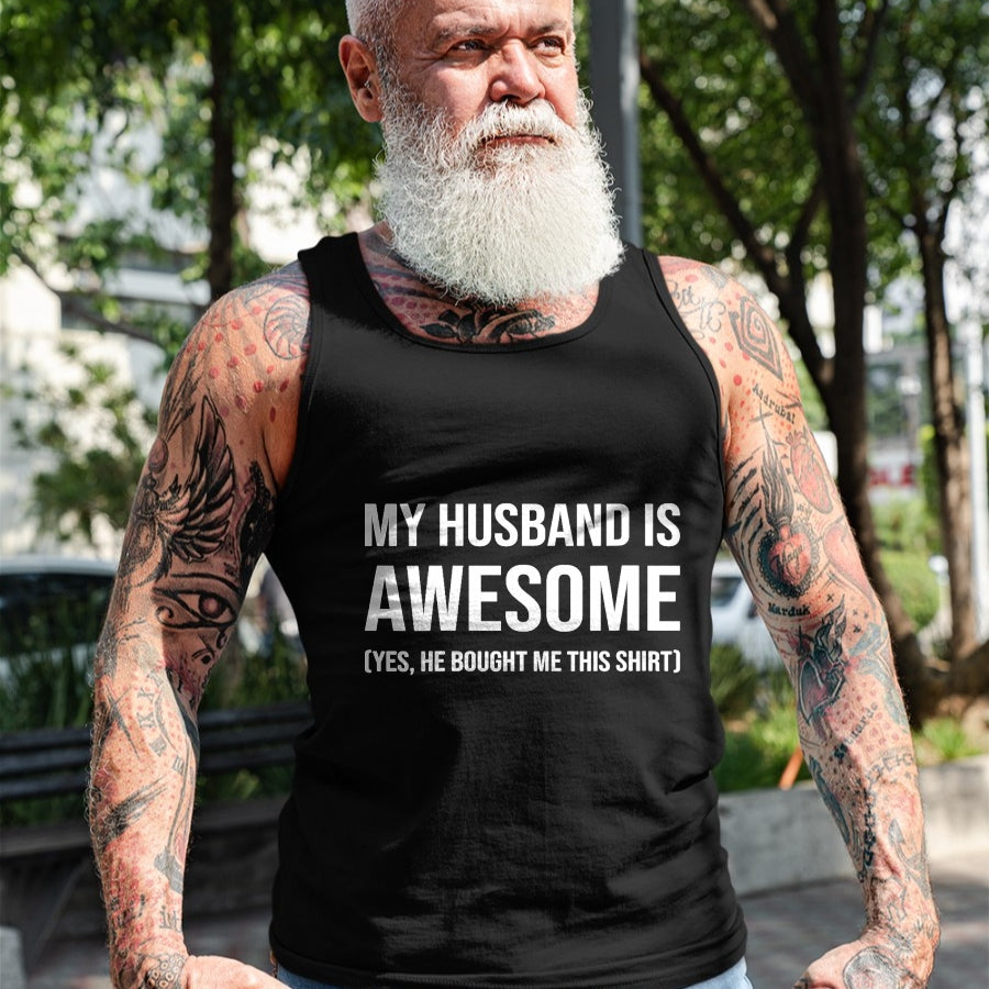 Best Wife Shirt, Wife and Husband Unisex T-Shirt/Hoodie/Sweatshirt HLT00 - Womens My Husband Is Awesome Husband He Bought Me This Funny Wife V-Neck T-Shirt
