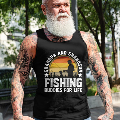 Best Grandpa Shirt, Proud Grandpa Unisex T-Shirt/Hoodie/Sweatshirt HLT00 - Grandpa and Grandson Fishing Buddies for Life - Matching T-Shirt