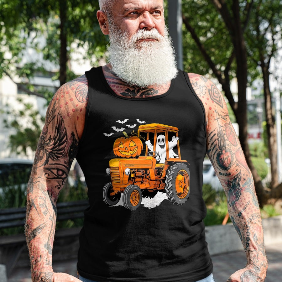 Best Farmer Life Shirt, Funny Farmer UnisexT-Shirt/Hoodie/Sweatshirt HLT00 - Farmer Tractor Ghost and Pumpkin Halloween Costume T-Shirt, Men, Navy Blue, Large