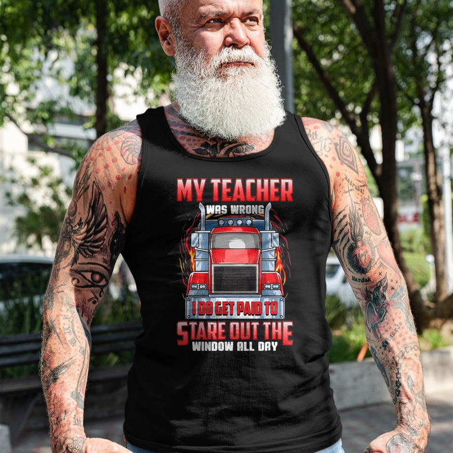 Best Truck Driver Life Shirt, Funny Trucker UnisexT-Shirt/Hoodie/Sweatshirt HLT00 - Funny Truck Driver Shirts Men Trucker My Teacher was Wrong T-Shirt, Men, Navy Blue, 3X-Large