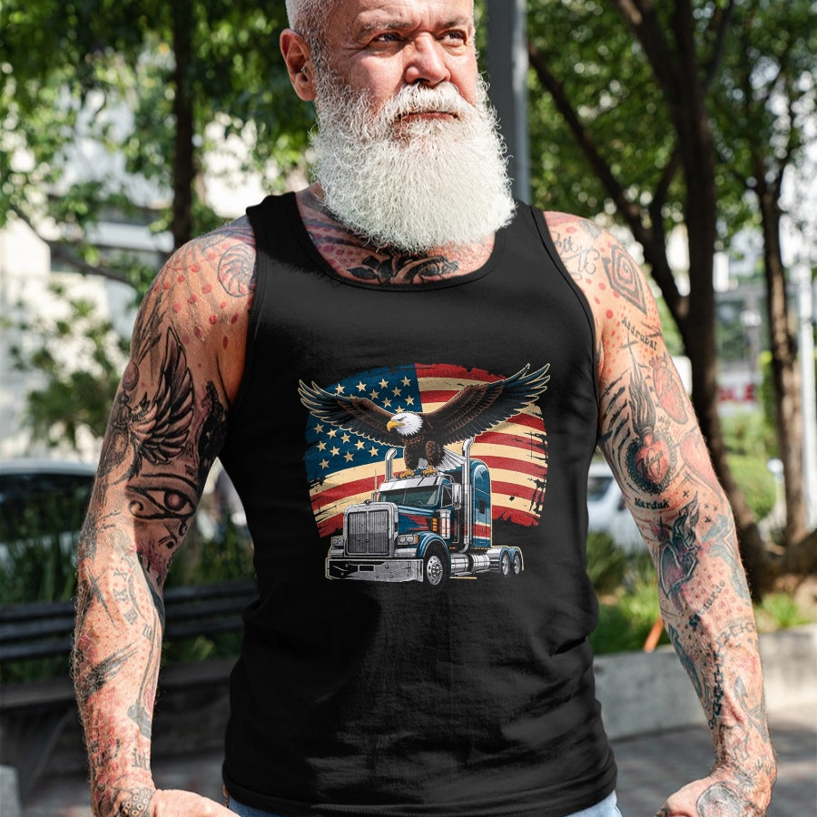 Best Truck Driver Life Shirt, Funny Trucker UnisexT-Shirt/Hoodie/Sweatshirt HLT00 - Trucker Patriotic American Flag Semi Truck Driver Eagle T-Shirt, Men, Purple, 3X-Large