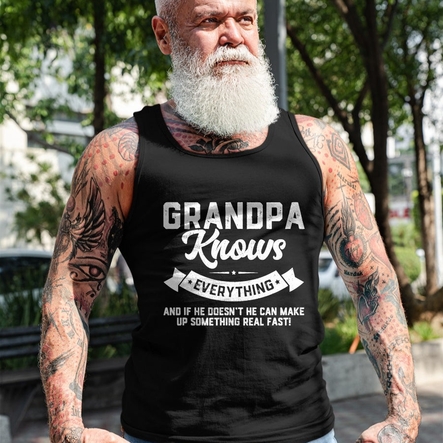Best Grandpa Shirt, Proud Grandpa Unisex T-Shirt/Hoodie/Sweatshirt HLT00 - Grandpa Knows Everything 60th Gift Funny Father's Day T-Shirt