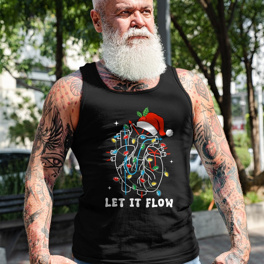 Funny Nurse Shirt, Nurse Unisex T-Shirt/Hoodie/Sweatshirt HLT00 - Funny Let It Flow Anatomy Heart Cardiac Nurse Santa Hat Xmas T-Shirt