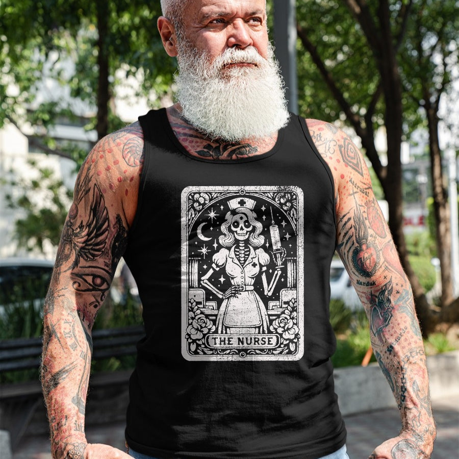 Funny Nurse Shirt, Nurse Unisex T-Shirt/Hoodie/Sweatshirt HLT00 - The Nurse Skeleton Tarot Card Funny Nursing Nurse RN LPN NP T-Shirt