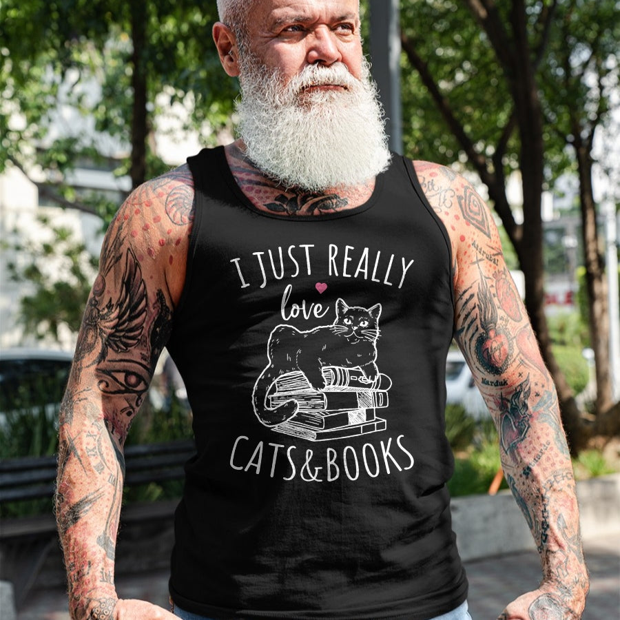 Cat Love Shirt, Funny Cat Lover Gift UnisexT-Shirt/Hoodie/Sweatshirt HLT00 - I Just Really Love Reading Books And Cats Funny Cat And book T-Shirt (1)